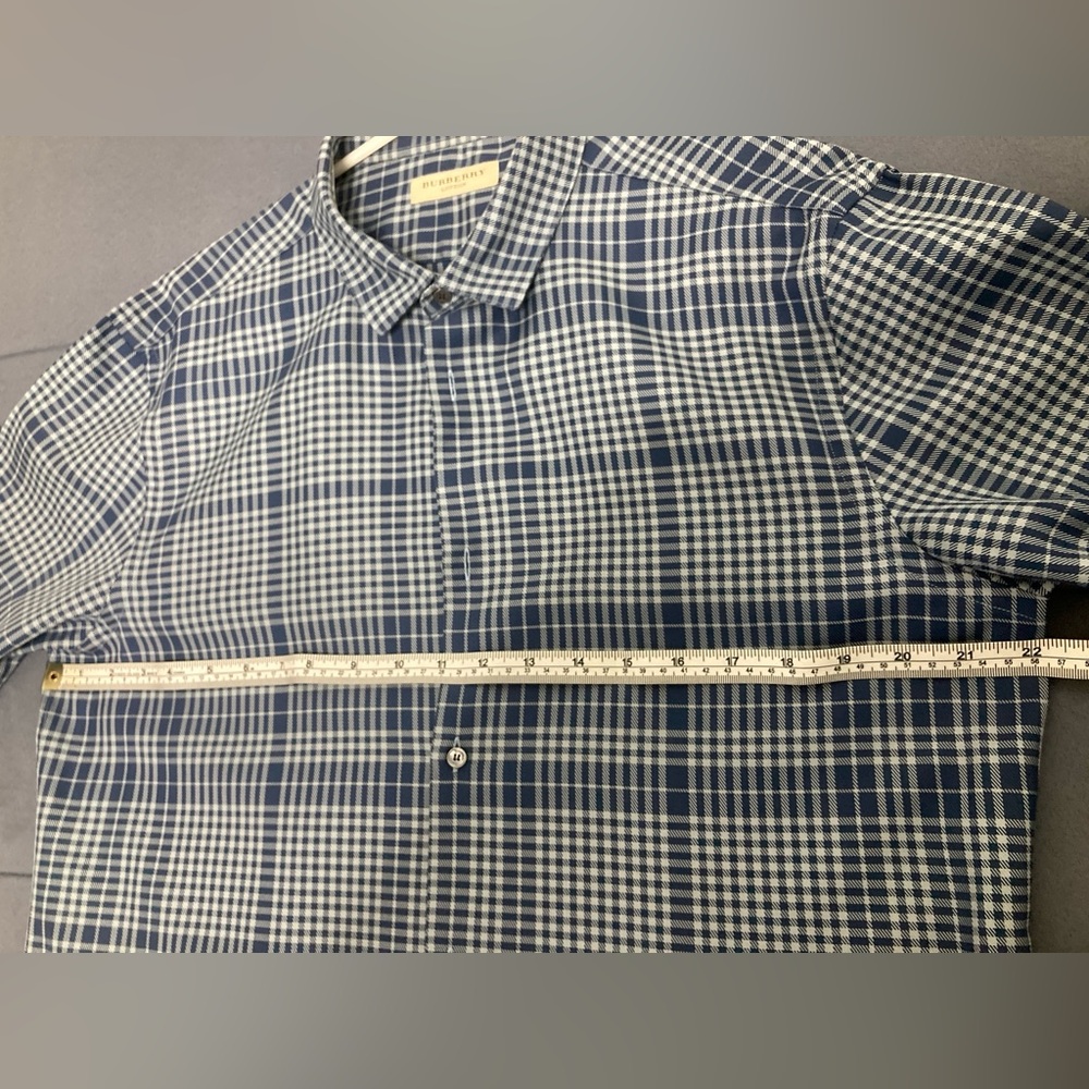 Burberry Navy and White Plaid Shirt